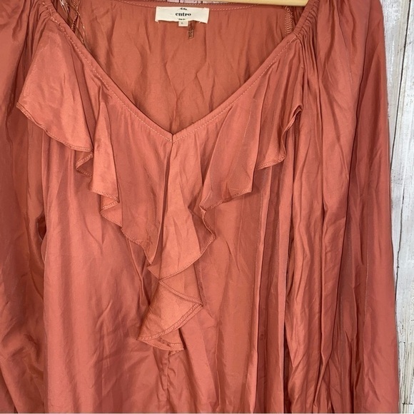 Entro Rust Colored Ruffle Neck Blouse - Picture 2 of 5